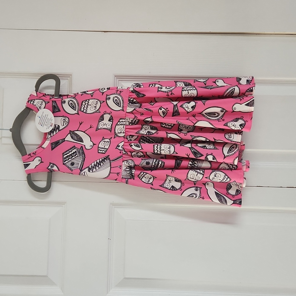 NWT Dot Dot Smile Black & White Birds on pink background Twirl Dress